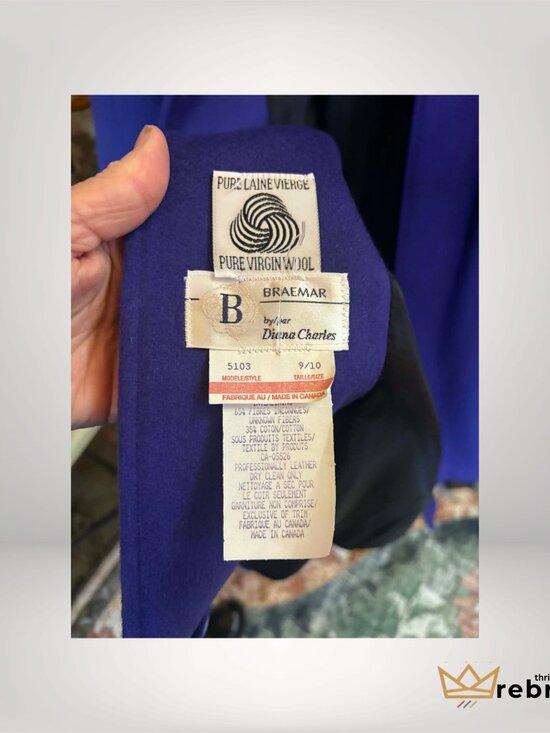 Vintage Braemar Purple Wool Coat Leather Shoulder Made Canada - Picture 4 of 5